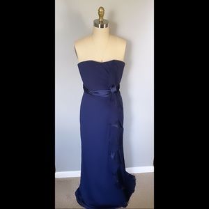 Strapless ruffle chiffon dress in Navy
